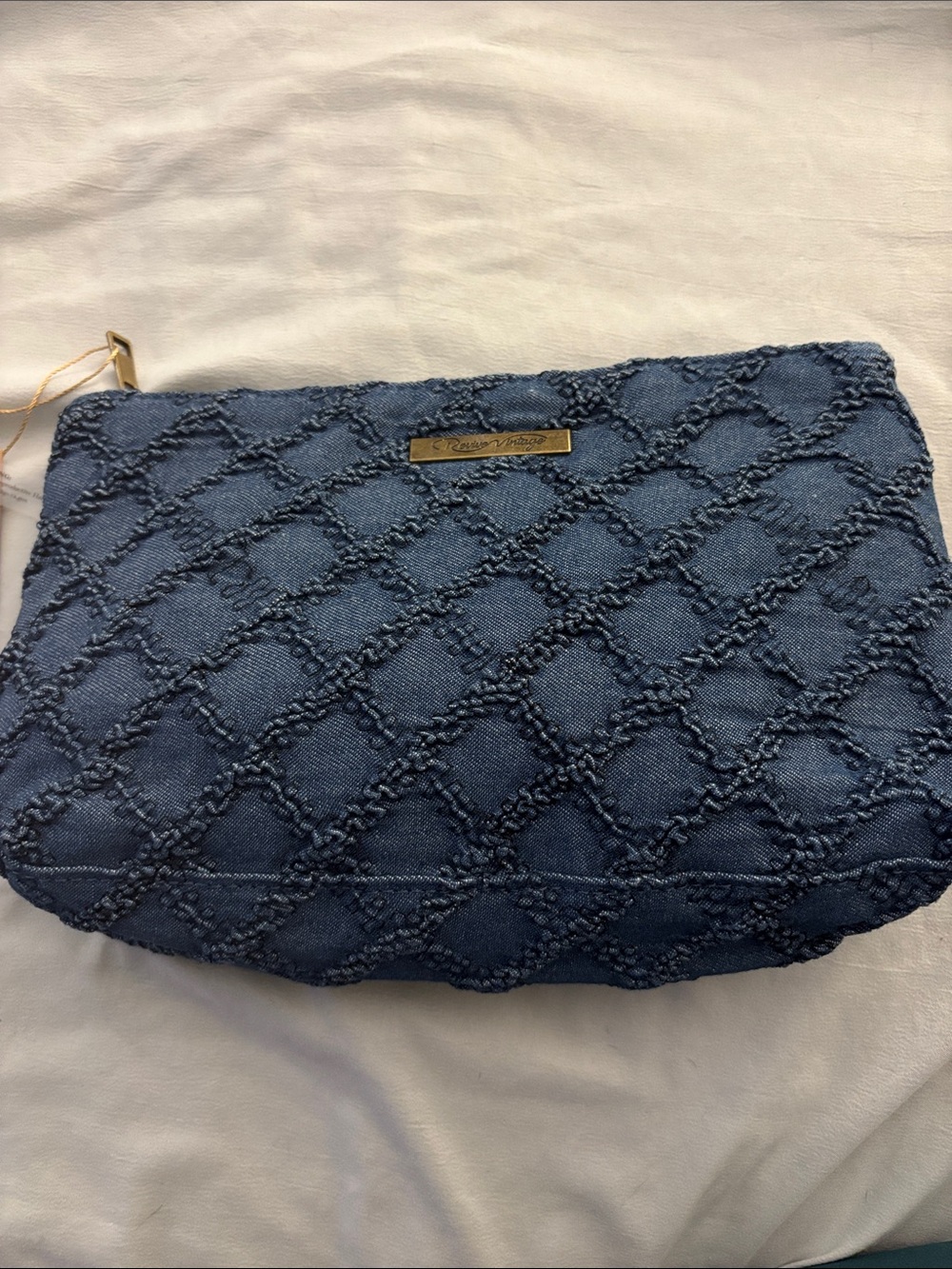 NEW Denim Quilted Cosmetic Pouch - Blue